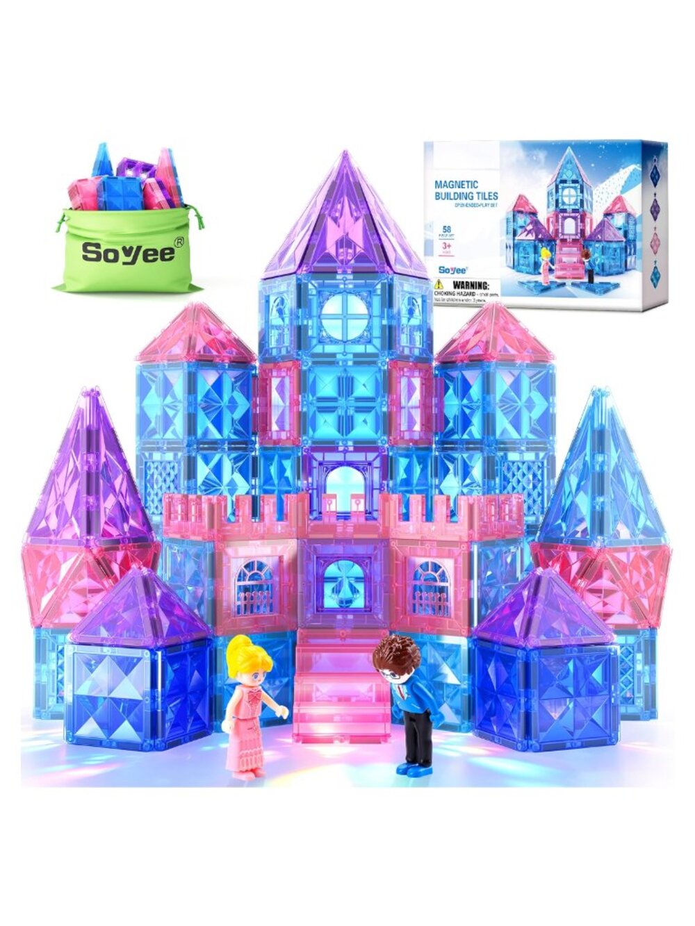 Diamond Magnetic Building Blocks 58pc STEM Castle Tiles Toy Set